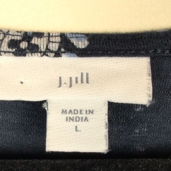J.Jill Navy Elliptical Knit Paisley Print Flounced Hem Dress Short Sleeve Size L - Picture 3 of 11